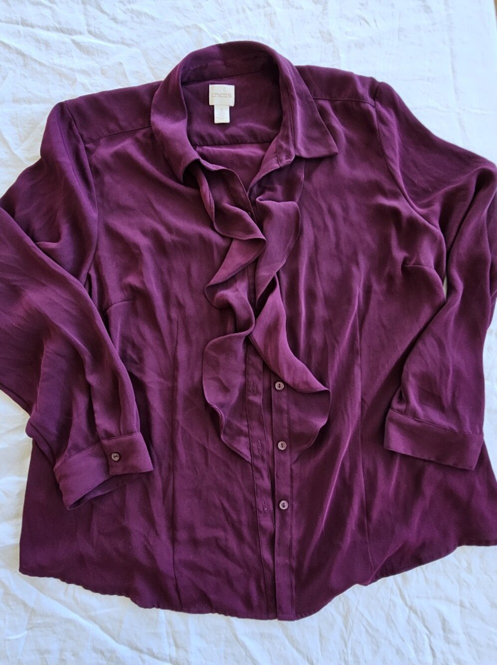 Chicos Ruffle Front Button-Down Top - Plum Size 1x